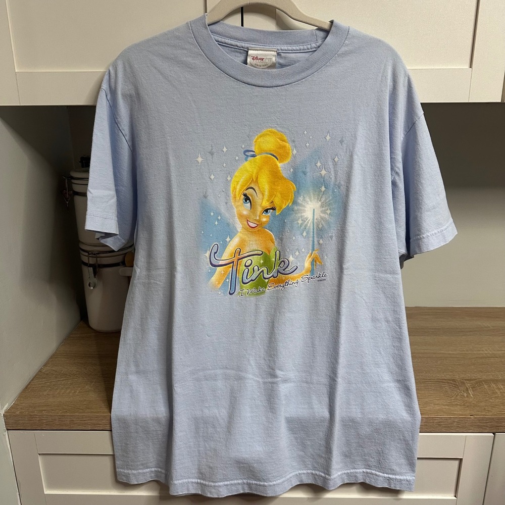 Disney Store Tinker Bell T Shirt Large Light Blue Tink I Make Everything Sparkle